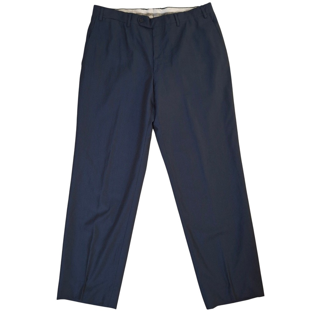 Canali Dress Pants Mens Size 34* (32x28) Navy Blue Micro-Stripe Flat Front